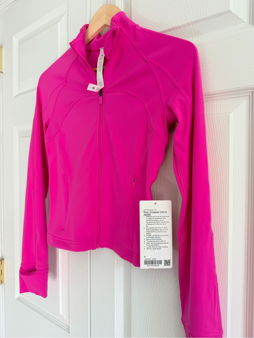 lululemon Nulu Cropped Define Jacket Size 4 Sonic Pink Full Zip NWT